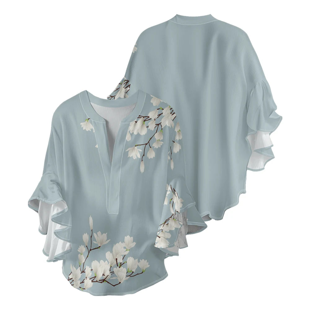 Gebloemde blouse met V-hals